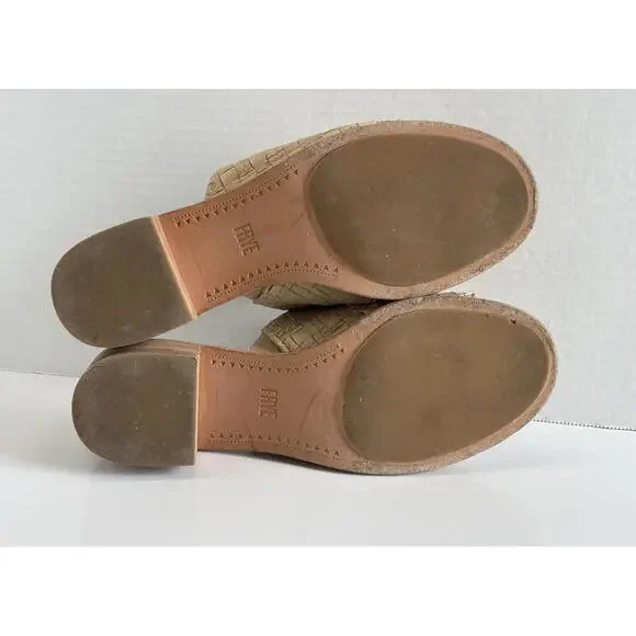Frye Cindy Mules Women's Size 7.5M Cream Woven Leather Block Heel Slide Sandals - Picture 8 of 16
